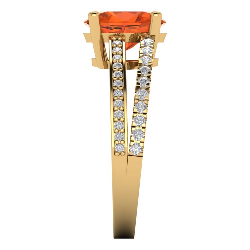 2.32 cttw Zirconia Simulated Red Diamond Solitaire with Zirconia Simulated Diamond Accents Engagement Ring - Solid Gold (VVS1, Oval Cut,9X7mm)