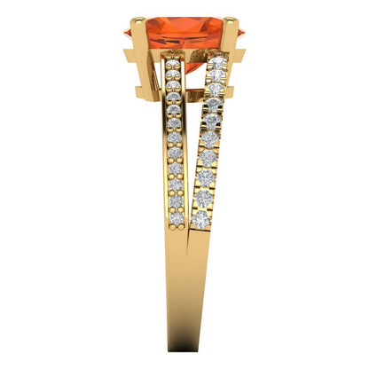 2.32 cttw Zirconia Simulated Red Diamond Solitaire with Zirconia Simulated Diamond Accents Engagement Ring - Solid Gold (VVS1, Oval Cut,9X7mm)