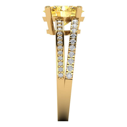 2.32 cttw Natural Citrine Solitaire with Zirconia Simulated Diamond Accents Engagement Ring - Solid Gold (Oval Cut,9X7mm)