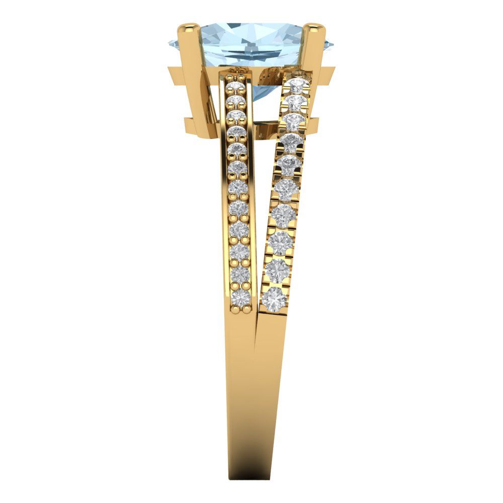 2.32 cttw Natural Swiss Blue Topaz Solitaire with Zirconia Simulated Diamond Accents Engagement Ring - Solid Gold (Oval Cut,9X7mm)