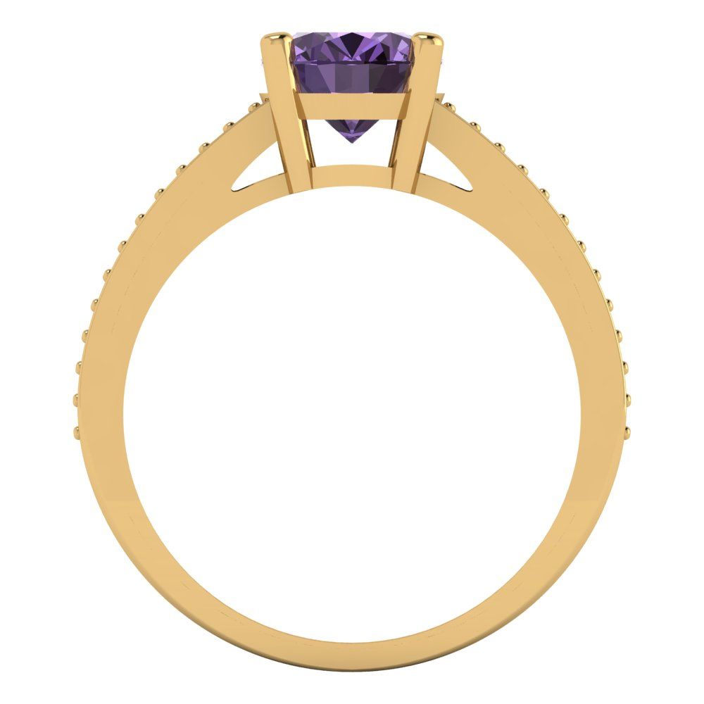 2.32 cttw Simulated Alexandrite Solitaire with Zirconia Simulated Diamond Accents Engagement Ring - Solid Gold (Oval Cut,9X7mm)