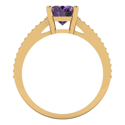 2.32 cttw Simulated Alexandrite Solitaire with Zirconia Simulated Diamond Accents Engagement Ring - Solid Gold (Oval Cut,9X7mm)