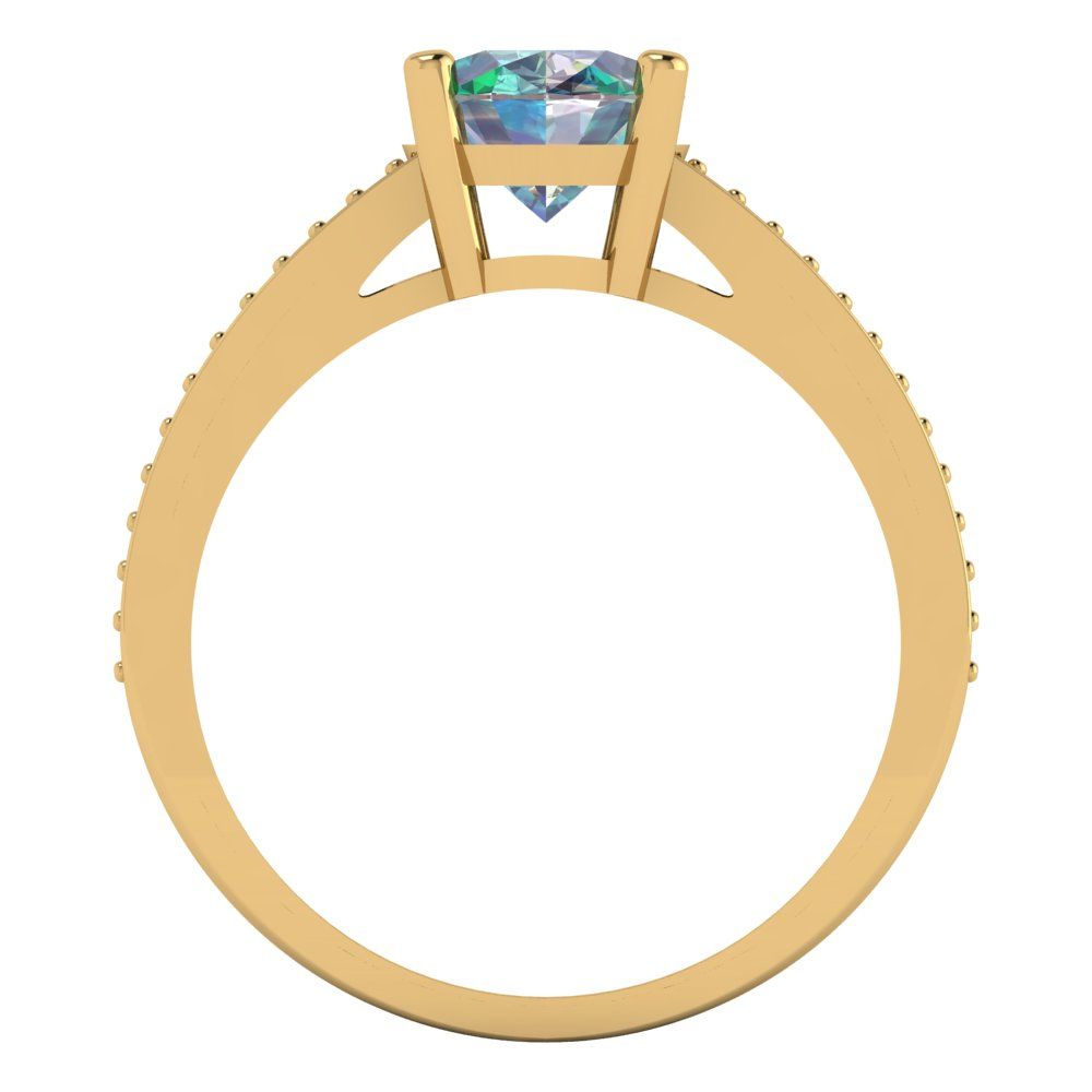 2.32 cttw Blue Moissanite Solitaire with Zirconia Simulated Diamond Accents Engagement Ring - Solid Gold (Oval Cut,9X7mm)