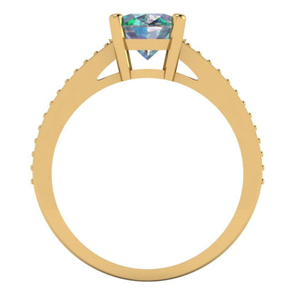 2.32 cttw Blue Moissanite Solitaire with Zirconia Simulated Diamond Accents Engagement Ring - Solid Gold (Oval Cut,9X7mm)