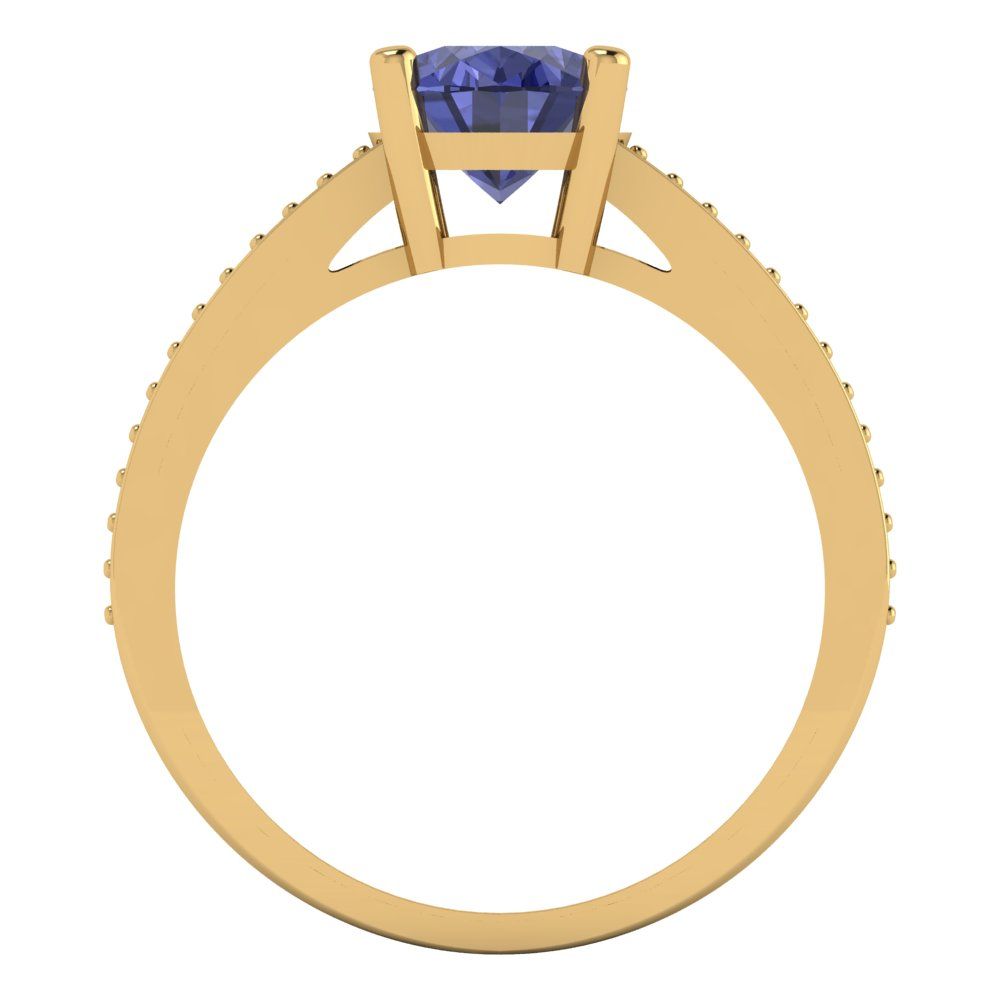 2.32 cttw Simulated Tanzanite Solitaire with Zirconia Simulated Diamond Accents Engagement Ring - Solid Gold (Oval Cut,9X7mm)