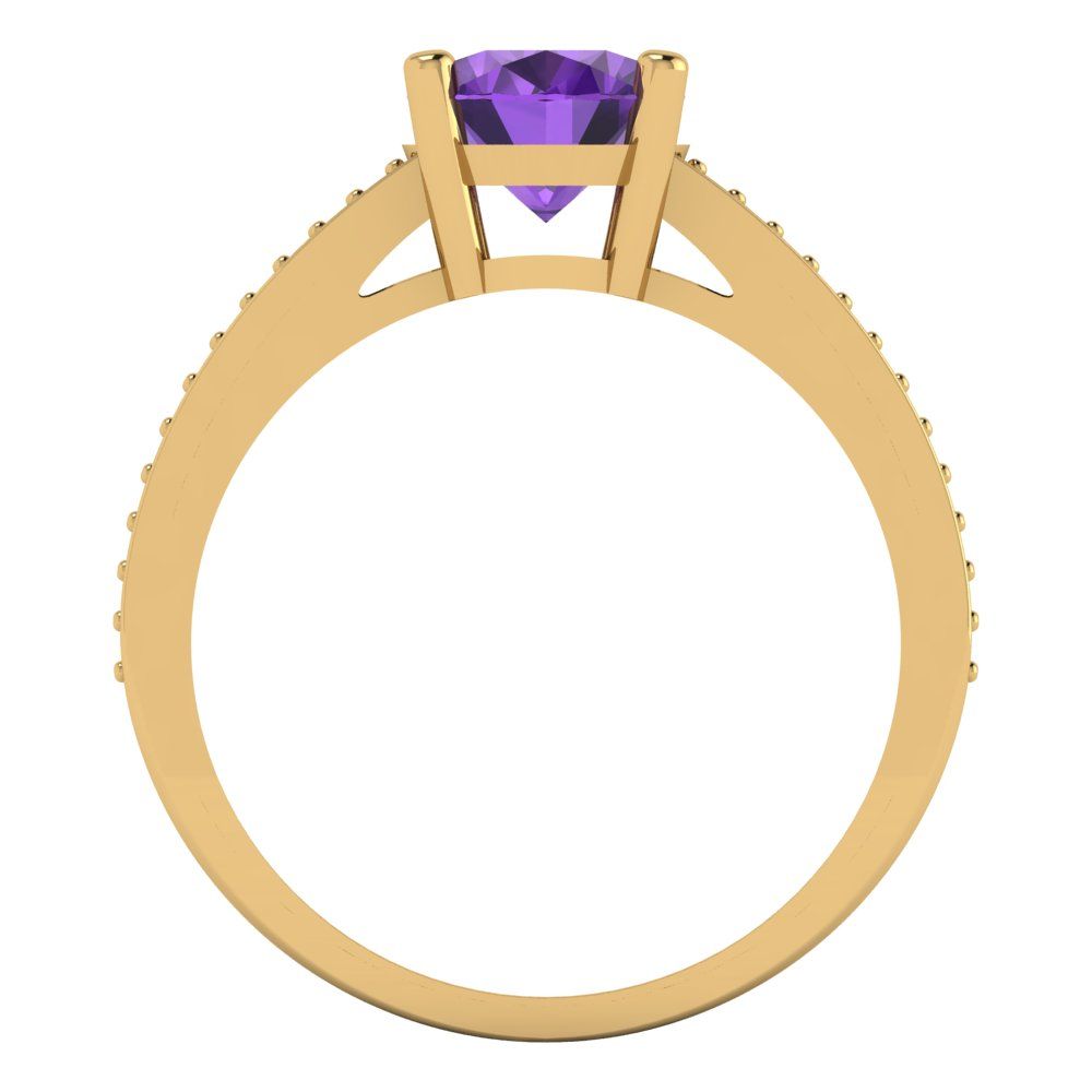 2.32 cttw Natural Amethyst Solitaire with Zirconia Simulated Diamond Accents Engagement Ring - Solid Gold (Oval Cut,9X7mm)