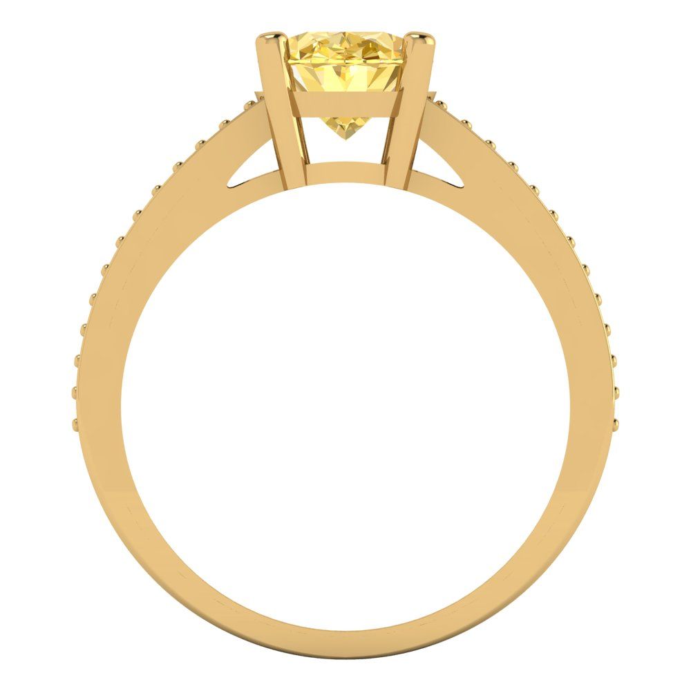 2.32 cttw Natural Citrine Solitaire with Zirconia Simulated Diamond Accents Engagement Ring - Solid Gold (Oval Cut,9X7mm)