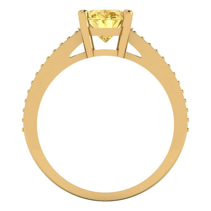 2.32 cttw Natural Citrine Solitaire with Zirconia Simulated Diamond Accents Engagement Ring - Solid Gold (Oval Cut,9X7mm)