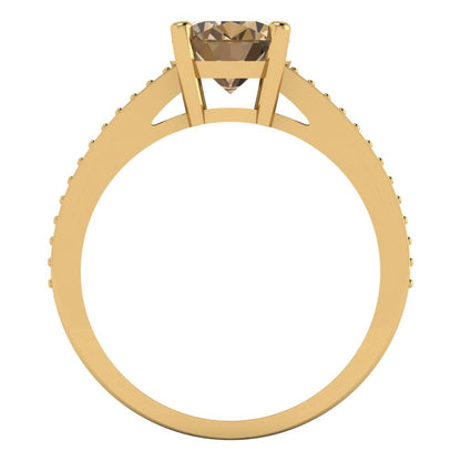 2.32 cttw Zirconia Simulated Champagne Diamond Solitaire with Zirconia Simulated Diamond Accents Engagement Ring - Solid Gold (VVS1, Oval Cut,9X7mm)