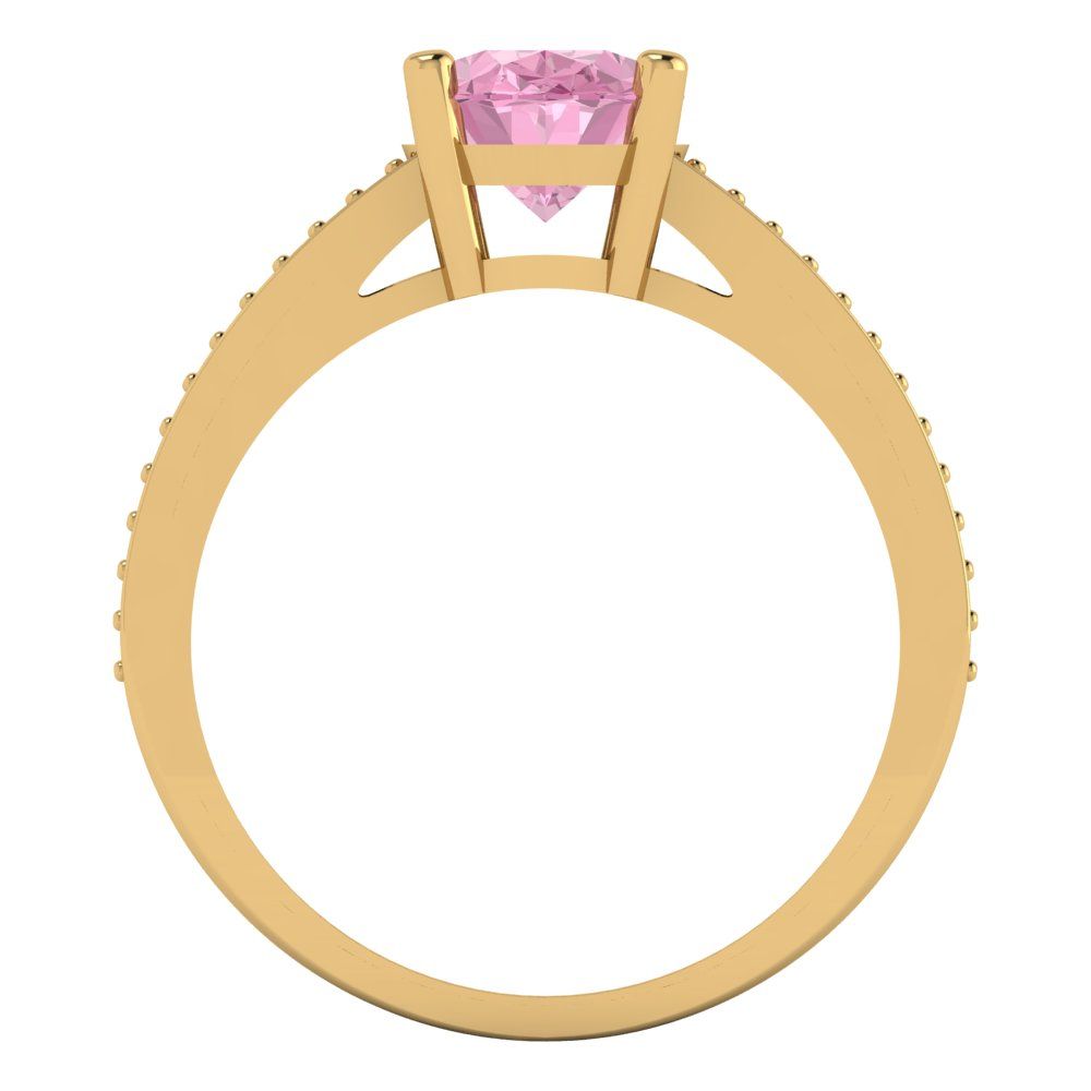2.32 cttw Zirconia Simulated Pink Diamond Solitaire with Zirconia Simulated Diamond Accents Engagement Ring - Solid Gold (VVS1, Oval Cut,9X7mm)