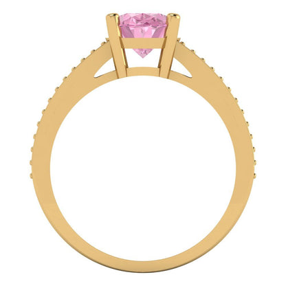 2.32 cttw Zirconia Simulated Pink Diamond Solitaire with Zirconia Simulated Diamond Accents Engagement Ring - Solid Gold (VVS1, Oval Cut,9X7mm)