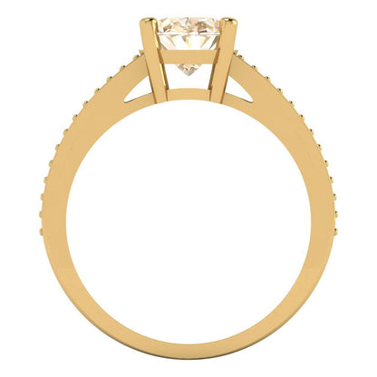 2.32 cttw Natural Morganite Solitaire with Zirconia Simulated Diamond Accents Engagement Ring - Solid Gold (Oval Cut,9X7mm)