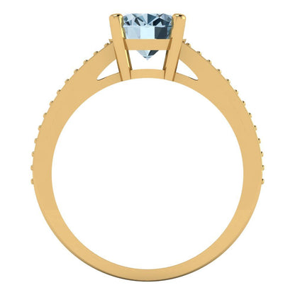 2.32 cttw Natural Sky Blue Topaz Solitaire with Zirconia Simulated Diamond Accents Engagement Ring - Solid Gold (Oval Cut,9X7mm)