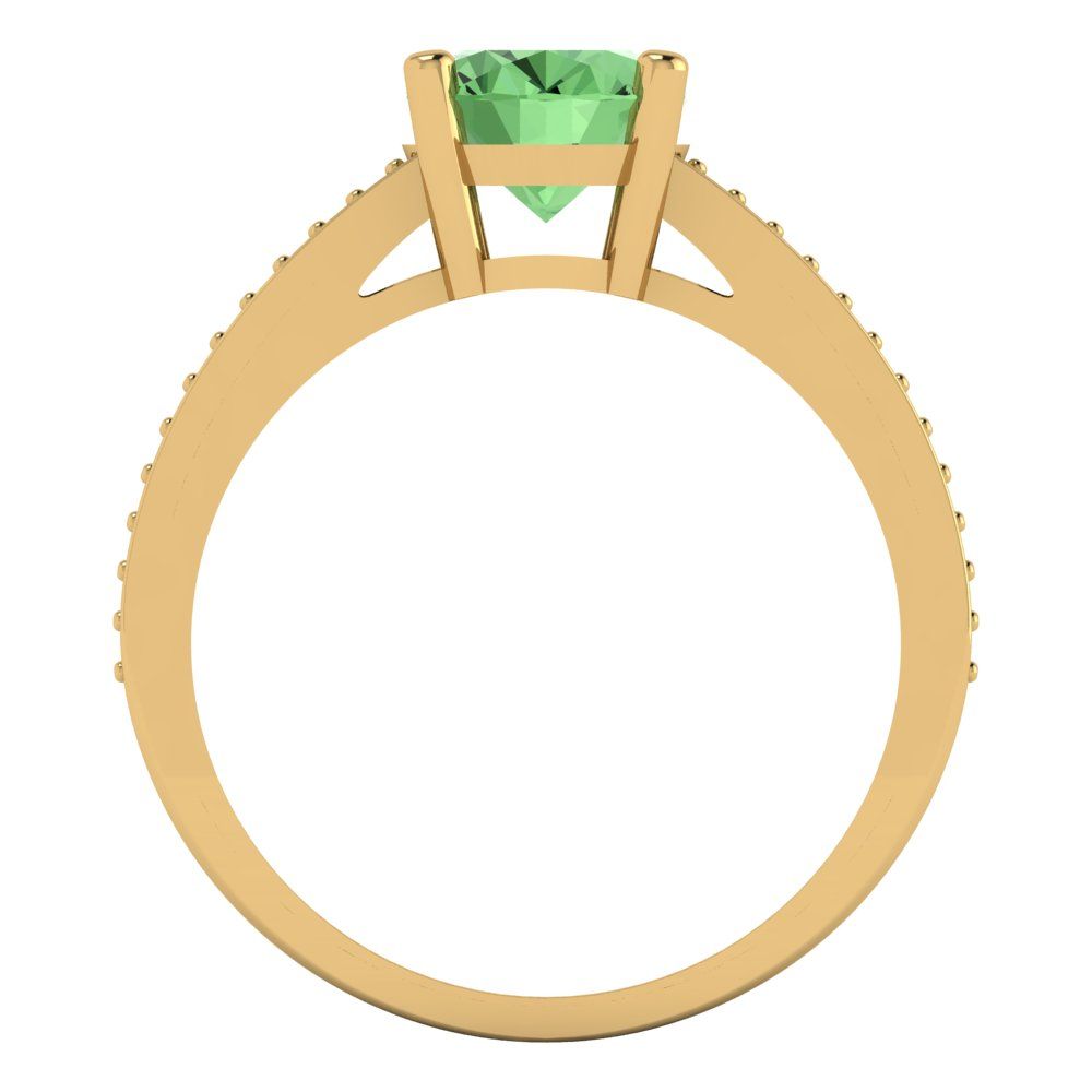2.32 cttw Zirconia Simulated Green Diamond Solitaire with Zirconia Simulated Diamond Accents Engagement Ring - Solid Gold (VVS1, Oval Cut,9X7mm)
