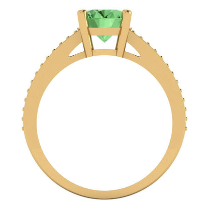 2.32 cttw Zirconia Simulated Green Diamond Solitaire with Zirconia Simulated Diamond Accents Engagement Ring - Solid Gold (VVS1, Oval Cut,9X7mm)
