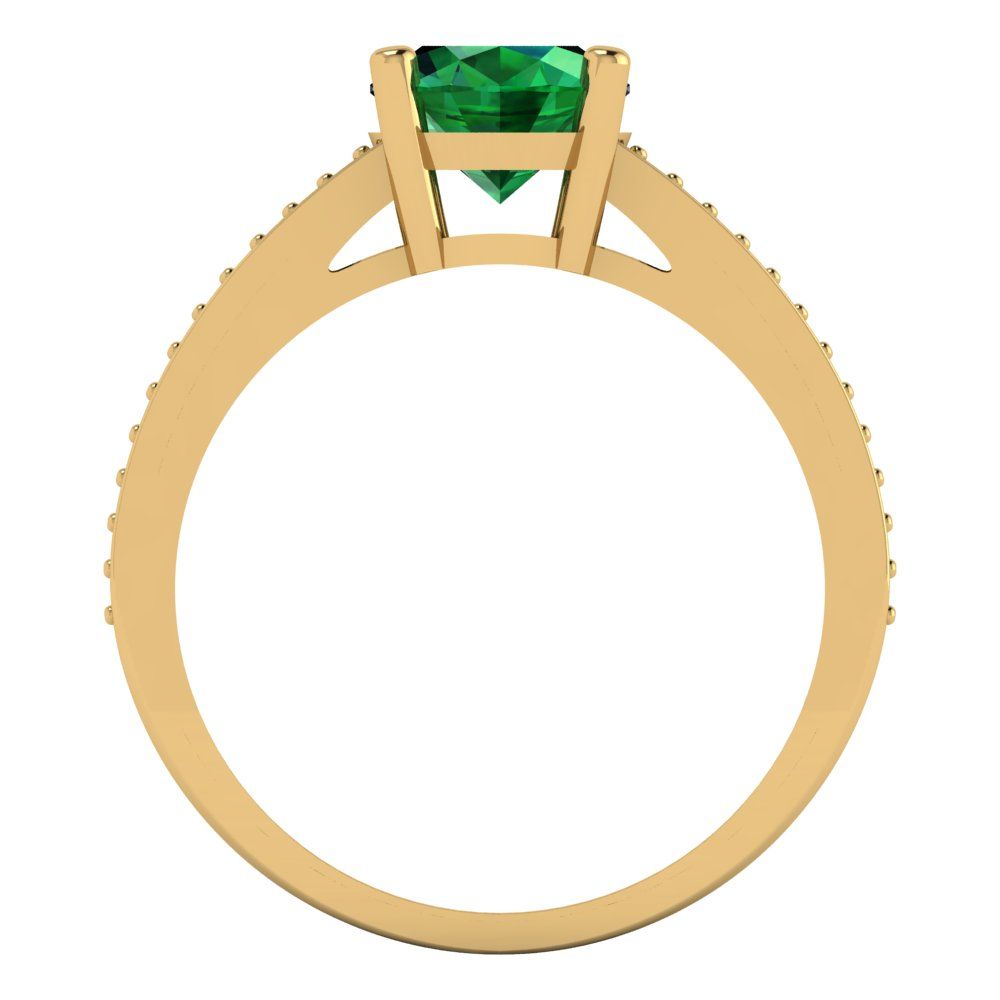 2.32 cttw Simulated Emerald Solitaire with Zirconia Simulated Diamond Accents Engagement Ring - Solid Yellow Gold (VVS1, Oval Cut,9X7mm)