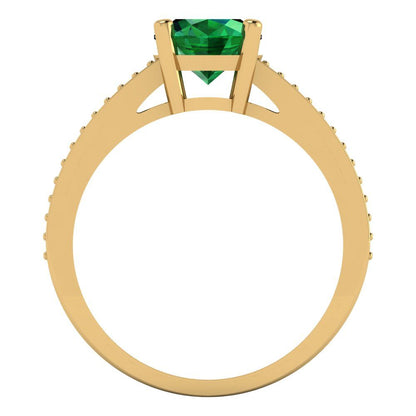 2.32 cttw Simulated Emerald Solitaire with Zirconia Simulated Diamond Accents Engagement Ring - Solid Yellow Gold (VVS1, Oval Cut,9X7mm)