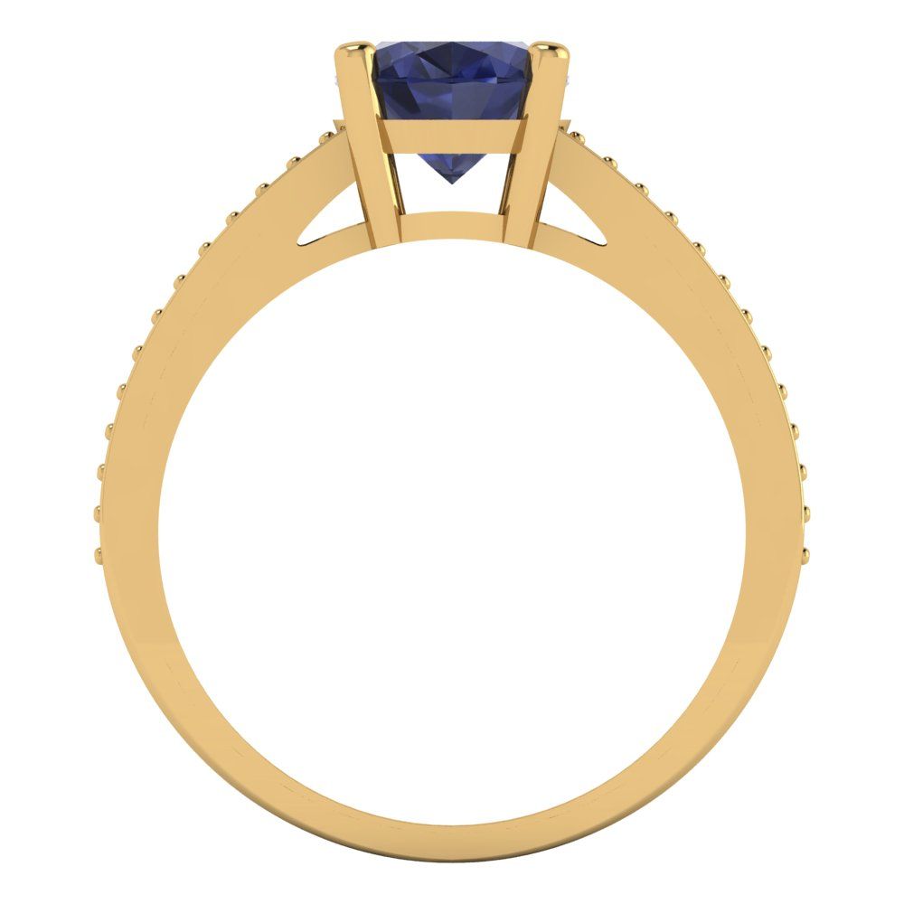 2.32 cttw Simulated Blue Sapphire Solitaire with Zirconia Simulated Diamond Accents Engagement Ring - Solid Gold (Oval Cut,9X7mm)