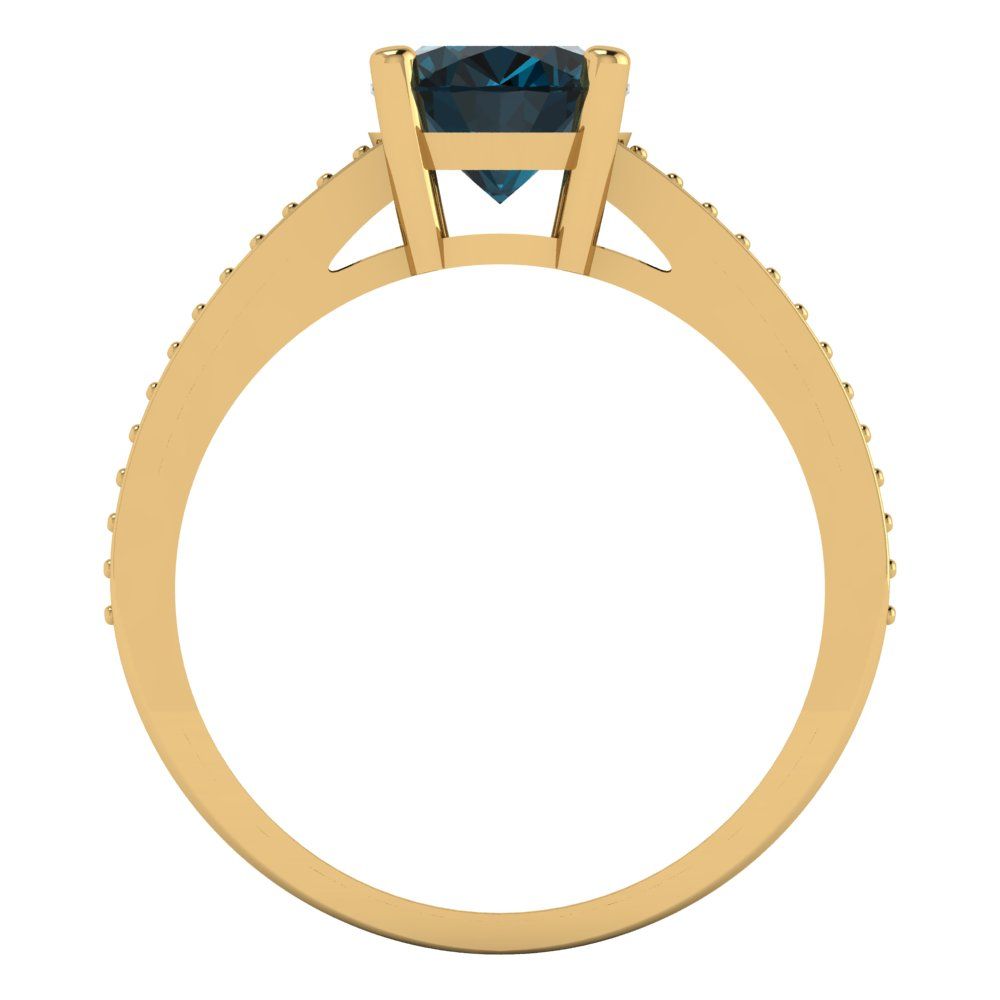 2.32 cttw Natural London Blue Topaz Solitaire with Zirconia Simulated Diamond Accents Engagement Ring - Solid Gold (Oval Cut,9X7mm)