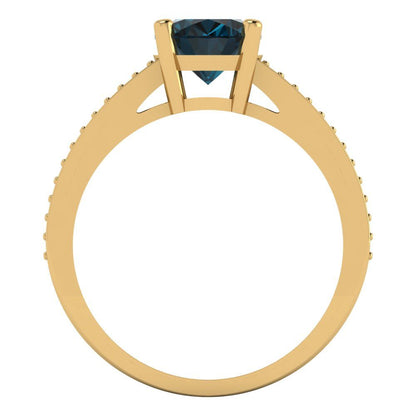 2.32 cttw Natural London Blue Topaz Solitaire with Zirconia Simulated Diamond Accents Engagement Ring - Solid Gold (Oval Cut,9X7mm)