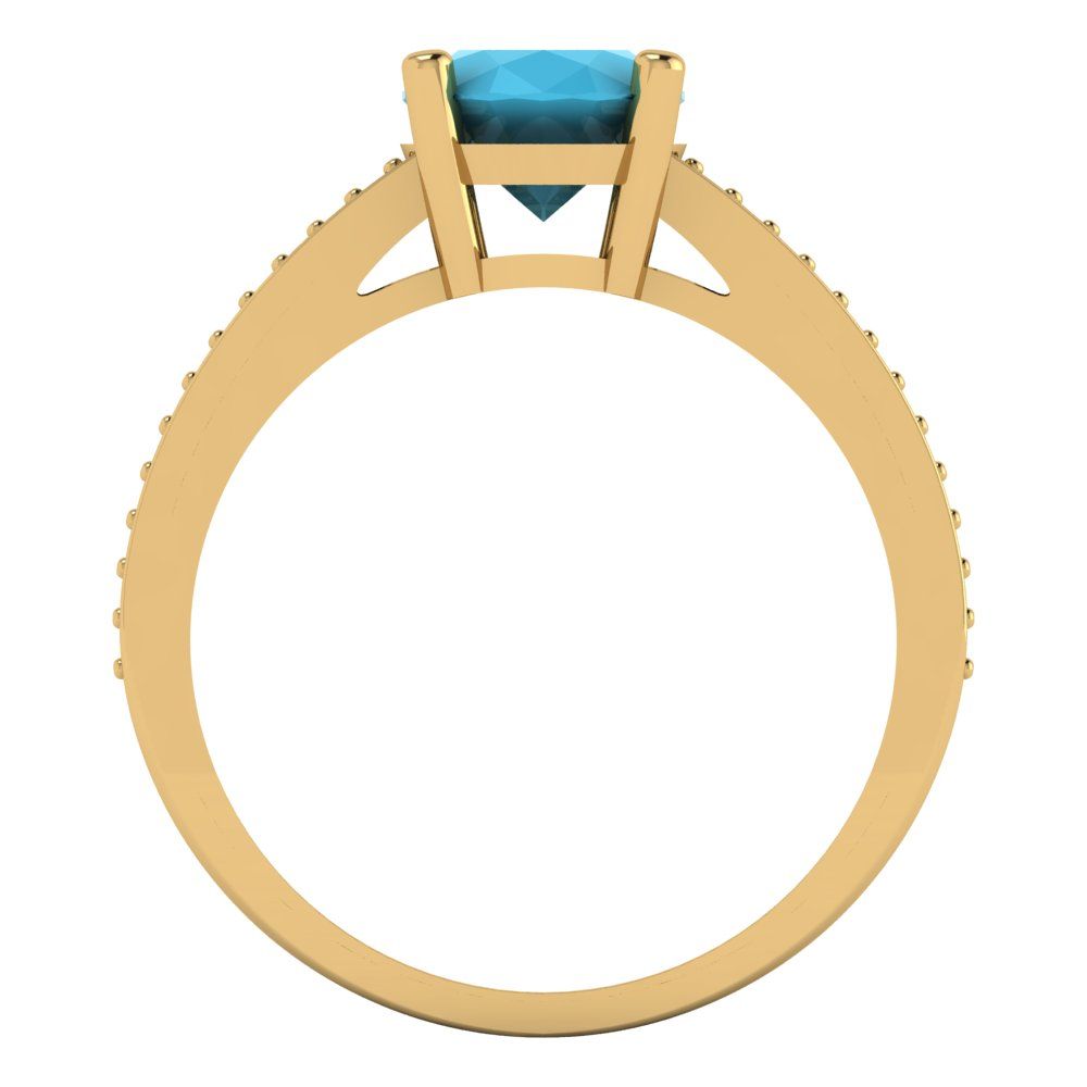 2.32 cttw Simulated Turquoise Solitaire with Zirconia Simulated Diamond Accents Engagement Ring - Solid Gold (Oval Cut,9X7mm)