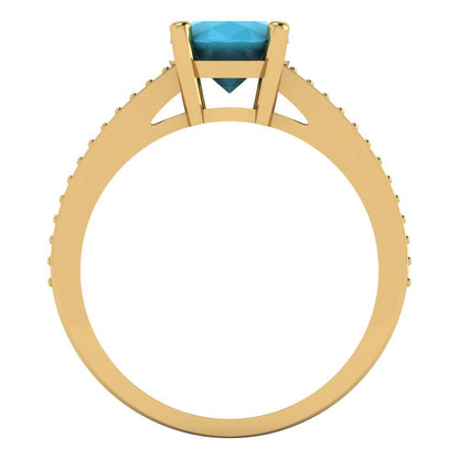 2.32 cttw Simulated Turquoise Solitaire with Zirconia Simulated Diamond Accents Engagement Ring - Solid Gold (Oval Cut,9X7mm)