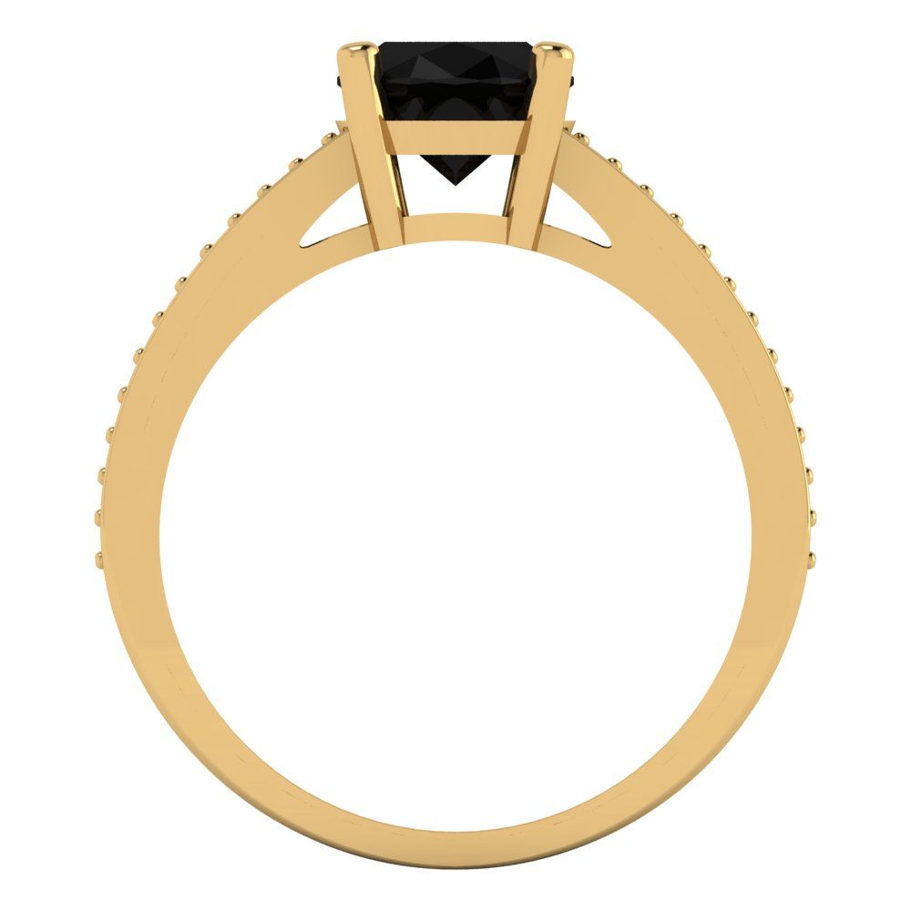 2.32 cttw Natural Onyx Solitaire with Zirconia Simulated Diamond Accents Engagement Ring - Solid Gold (Oval Cut,9X7mm)