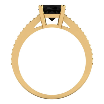 2.32 cttw Natural Onyx Solitaire with Zirconia Simulated Diamond Accents Engagement Ring - Solid Gold (Oval Cut,9X7mm)