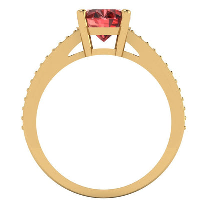 2.32 cttw Natural Garnet Solitaire with Zirconia Simulated Diamond Accents Engagement Ring - Solid Gold (Oval Cut,9X7mm)