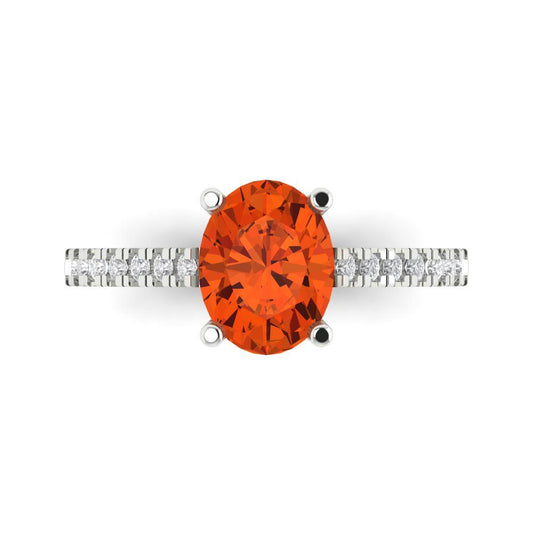 2.21 cttw Zirconia Simulated Red Diamond Solitaire with Zirconia Simulated Diamond Accents Engagement Ring - Solid White Gold (VVS1, Oval Cut,9X7mm)