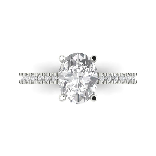 2.21 cttw Moissanite Solitaire with Zirconia Simulated Diamond Accents Engagement Ring - Solid White Gold (VVS1, Oval Cut,9X7mm)