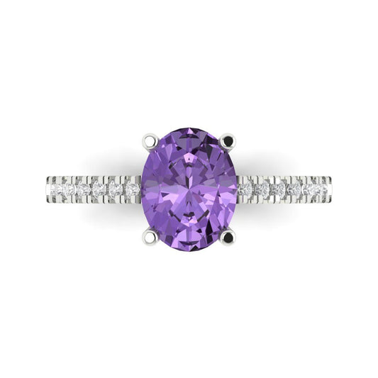 2.21 cttw Simulated Alexandrite Solitaire with Zirconia Simulated Diamond Accents Engagement Ring - Solid White Gold (VVS1, Oval Cut,9X7mm)