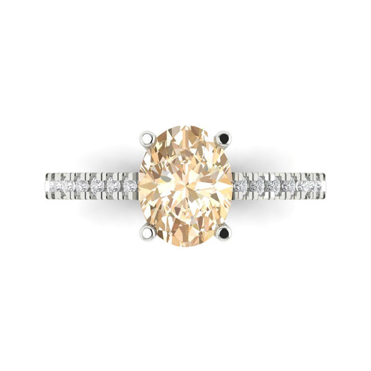 2.21 cttw Natural Morganite Solitaire with Zirconia Simulated Diamond Accents Engagement Ring - Solid White Gold (VVS1, Oval Cut,9X7mm)
