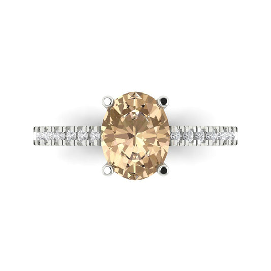 2.21 cttw Yellow Moissanite Solitaire with Zirconia Simulated Diamond Accents Engagement Ring - Solid White Gold (VVS1, Oval Cut,9X7mm)