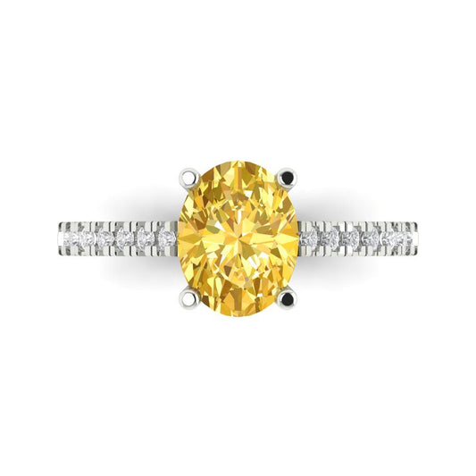 2.21 cttw Natural Citrine Solitaire with Zirconia Simulated Diamond Accents Engagement Ring - Solid White Gold (VVS1, Oval Cut,9X7mm)