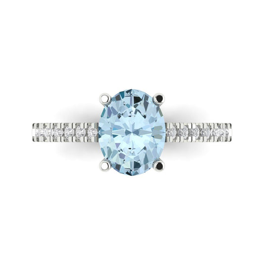 2.21 cttw Zirconia Simulated Blue Diamond Solitaire with Zirconia Simulated Diamond Accents Engagement Ring - Solid White Gold (VVS1, Oval Cut,9X7mm)