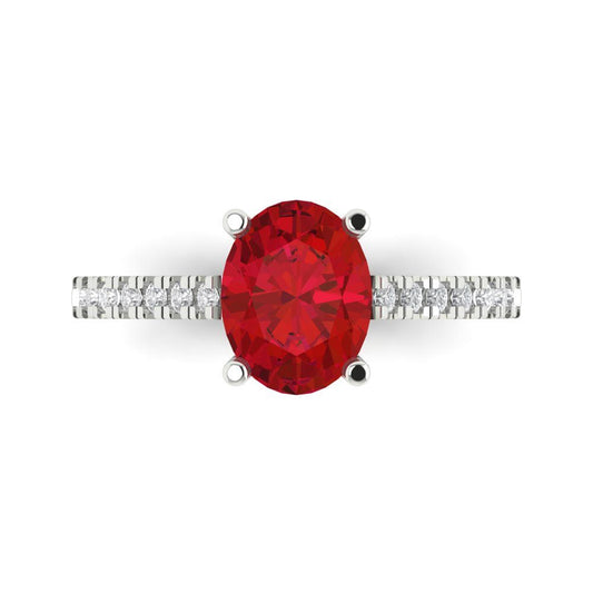 2.21 cttw Simulated Pink Tourmaline Solitaire with Zirconia Simulated Diamond Accents Engagement Ring - Solid White Gold (VVS1, Oval Cut,9X7mm)