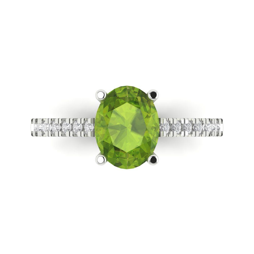2.21 cttw Natural Peridot Solitaire with Zirconia Simulated Diamond Accents Engagement Ring - Solid Gold (Oval Cut,9X7mm)