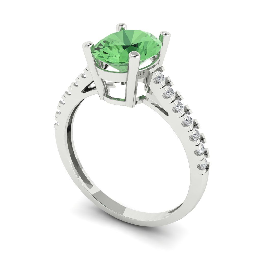 2.21 cttw Zirconia Simulated Green Diamond Solitaire with Zirconia Simulated Diamond Accents Engagement Ring - Solid Gold (VVS1, Oval Cut,9X7mm)