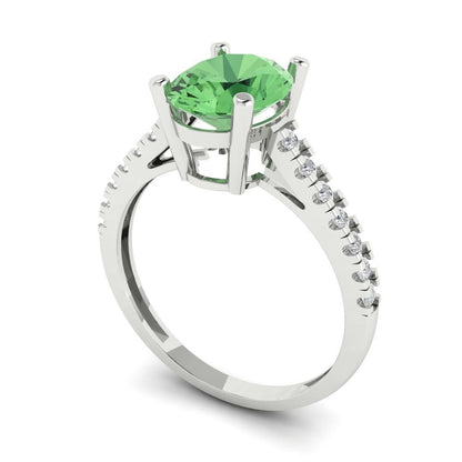 2.21 cttw Zirconia Simulated Green Diamond Solitaire with Zirconia Simulated Diamond Accents Engagement Ring - Solid Gold (VVS1, Oval Cut,9X7mm)