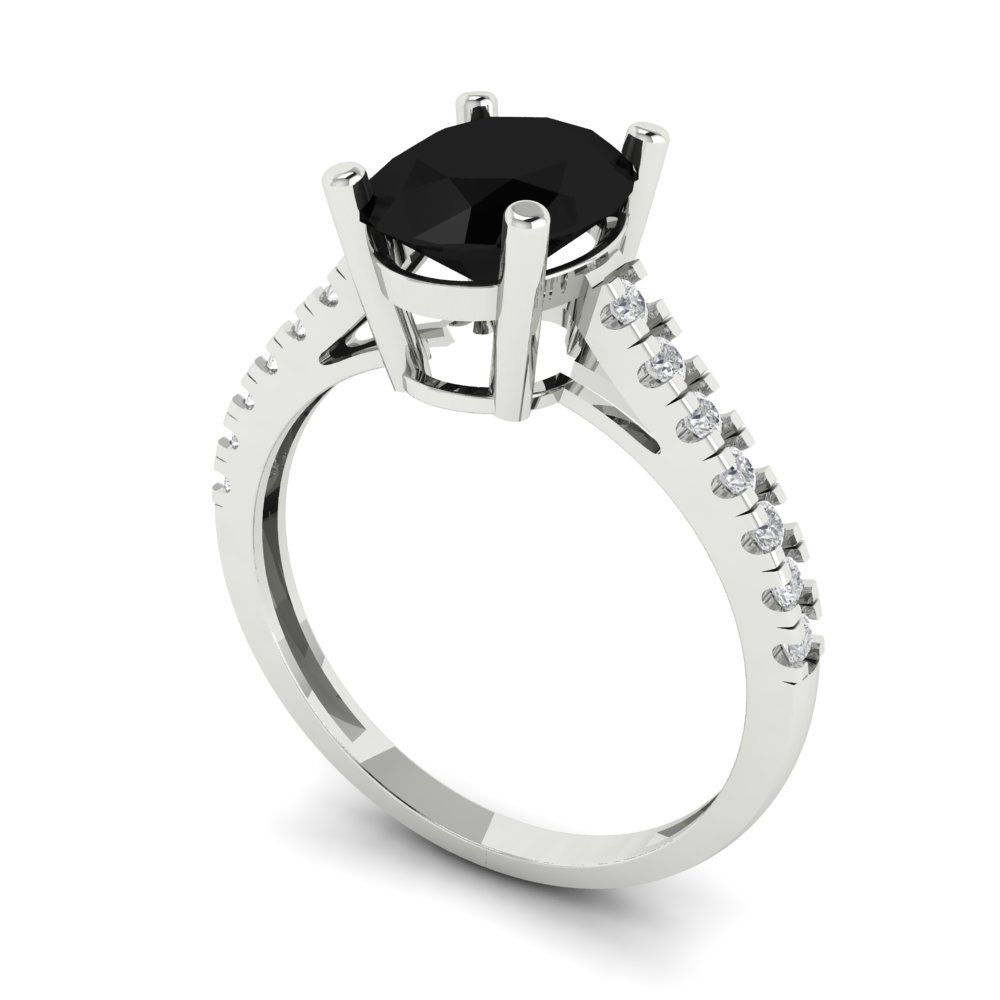 2.21 cttw Natural Onyx Solitaire with Zirconia Simulated Diamond Accents Engagement Ring - Solid Gold (Oval Cut,9X7mm)