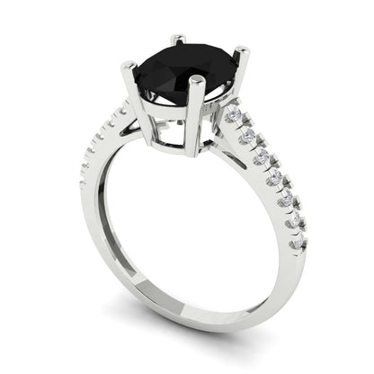 2.21 cttw Natural Onyx Solitaire with Zirconia Simulated Diamond Accents Engagement Ring - Solid Gold (Oval Cut,9X7mm)