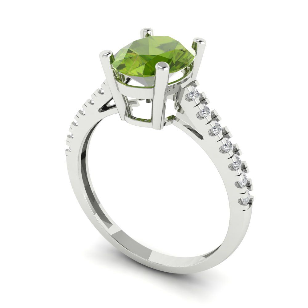 2.21 cttw Natural Peridot Solitaire with Zirconia Simulated Diamond Accents Engagement Ring - Solid Gold (Oval Cut,9X7mm)
