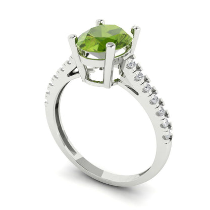 2.21 cttw Natural Peridot Solitaire with Zirconia Simulated Diamond Accents Engagement Ring - Solid Gold (Oval Cut,9X7mm)