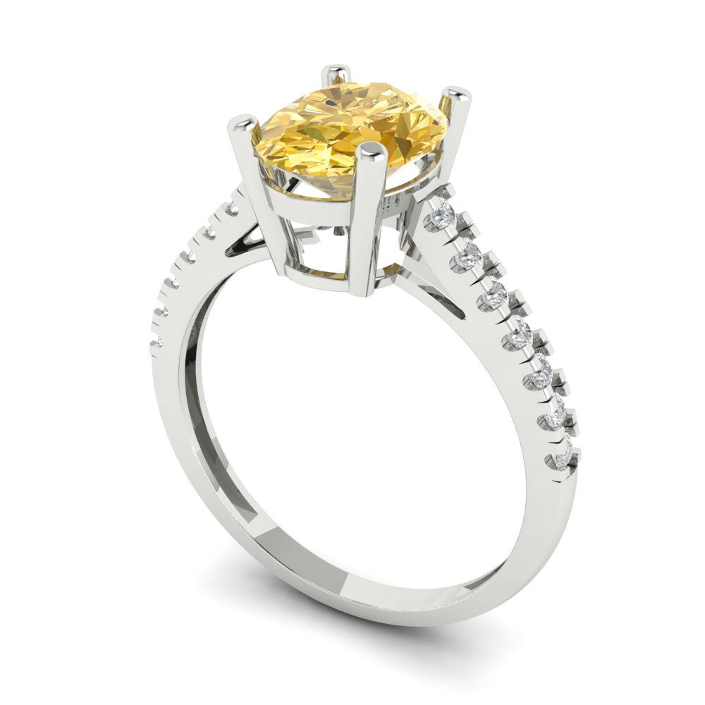 2.21 cttw Natural Citrine Solitaire with Zirconia Simulated Diamond Accents Engagement Ring - Solid Gold (Oval Cut,9X7mm)