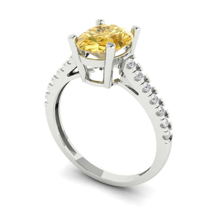 2.21 cttw Natural Citrine Solitaire with Zirconia Simulated Diamond Accents Engagement Ring - Solid Gold (Oval Cut,9X7mm)