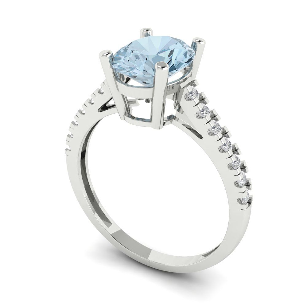 2.21 cttw Natural Sky Blue Topaz Solitaire with Zirconia Simulated Diamond Accents Engagement Ring - Solid Gold (Oval Cut,9X7mm)