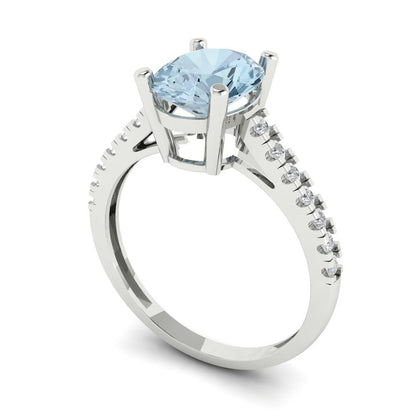 2.21 cttw Natural Sky Blue Topaz Solitaire with Zirconia Simulated Diamond Accents Engagement Ring - Solid Gold (Oval Cut,9X7mm)