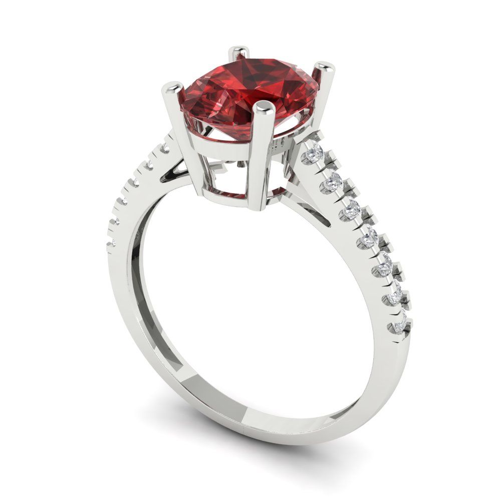 2.21 cttw Natural Garnet Solitaire with Zirconia Simulated Diamond Accents Engagement Ring - Solid Gold (Oval Cut,9X7mm)
