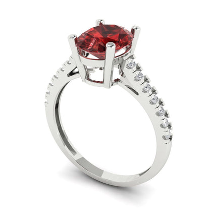 2.21 cttw Natural Garnet Solitaire with Zirconia Simulated Diamond Accents Engagement Ring - Solid Gold (Oval Cut,9X7mm)